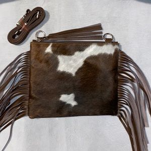 New Handmade Real Cowhide Leather Crossbody Purse Handbag With Fringes